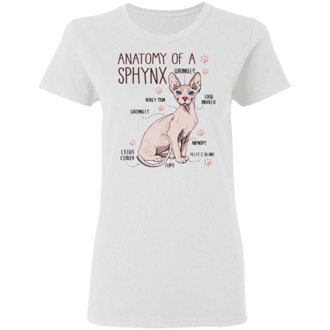 Hairless Sphynx Cat Anatomy Cat with No Hair Perfect Paw Cat Lover Gift T-Shirt