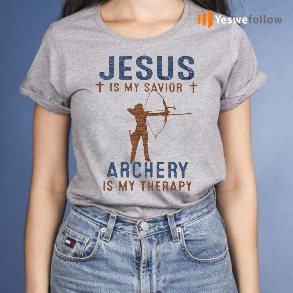 Jesus-Is-My-Savior-Archery-Is-My-Therapy-Shirt