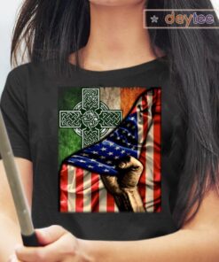 Celtic Cross Irish America Flag Print On Back T-Shirts