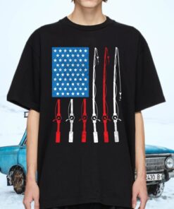 Father’s Day Fishing Gifts Fishing Rod American Flag T-Shirts