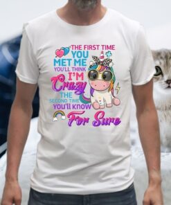 The First Time You Met Me You’ll Think I’m Crazy The Second Time You’ll Know For Sure Funny Unicorn T-Shirt