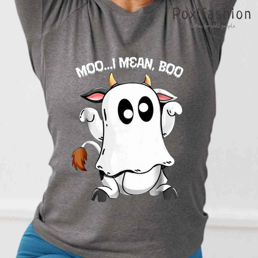 Cow Lover Gift Ghost Cow Moo I Mean Boo Halloween Tshirts Black
