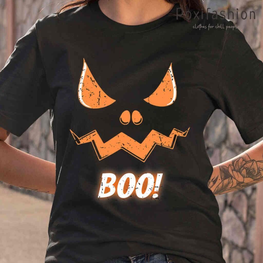Vintage Jack O Lantern Boo Halloween Pumpkin Face Costume Tshirts Black