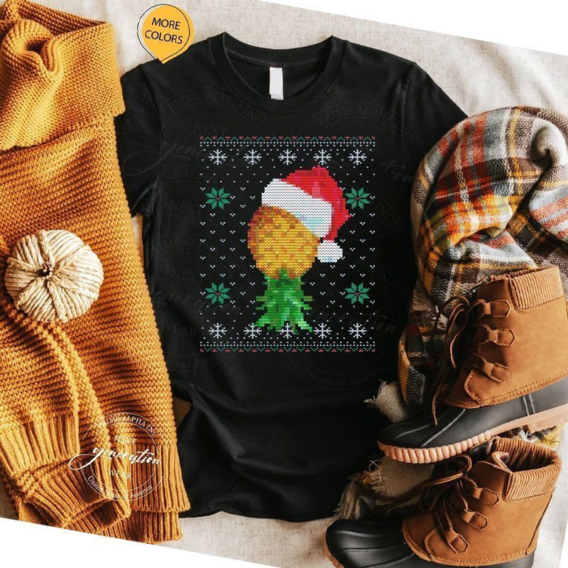 Santa Hat Swinger Upside Down Pineapple Ugly Pattern Shirt