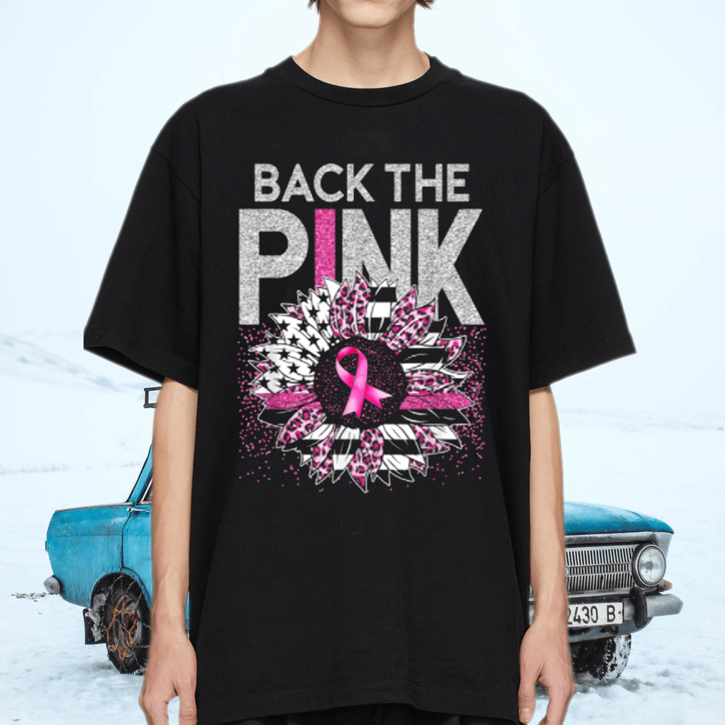 Back The Pink Ribbon Sunflower Flag Breast Cancer Awareness T Shirt