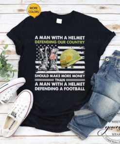 A man with a helmet defending our country America Veteran flag tshirts