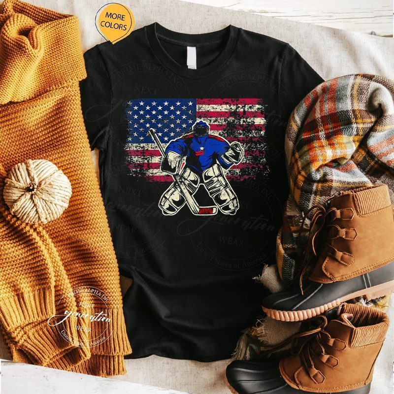 Hockey Goalie T-Shirt Vintage Ice Hockey USA Flag Shirts