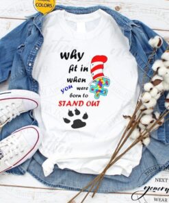 Why Fit In Autism Awareness Doctor Teacher Hat Cat Book Shirt