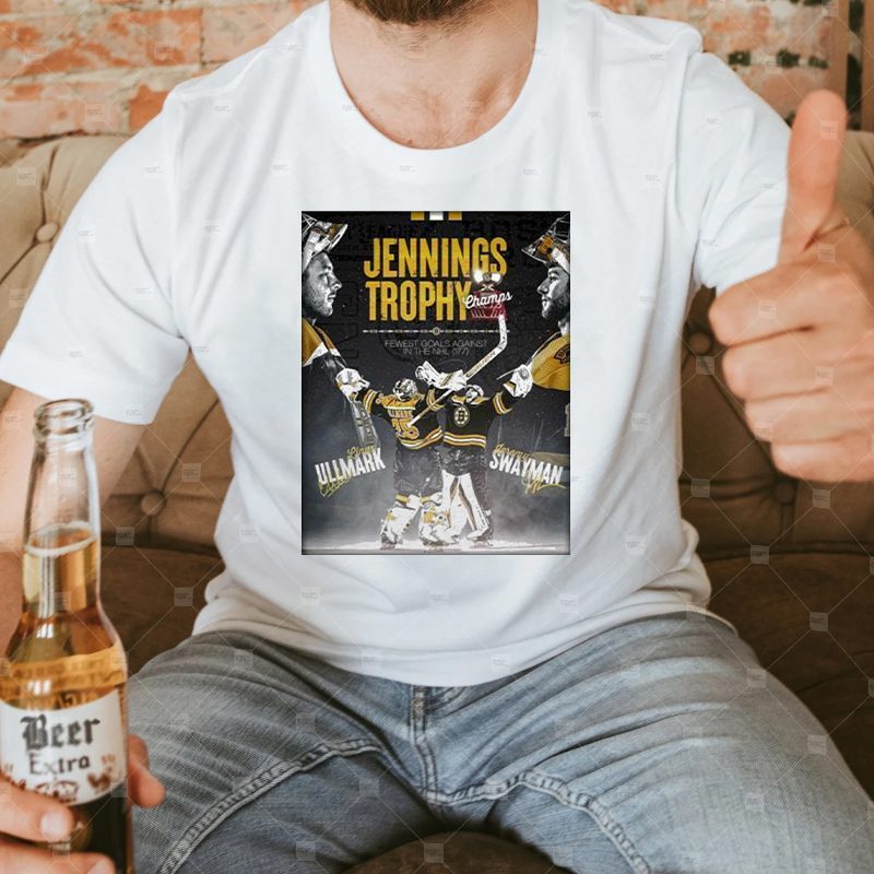 linus Ullmark And Jeremy Swayman Boston Hockey Jennings Trophy Champs T Shirts