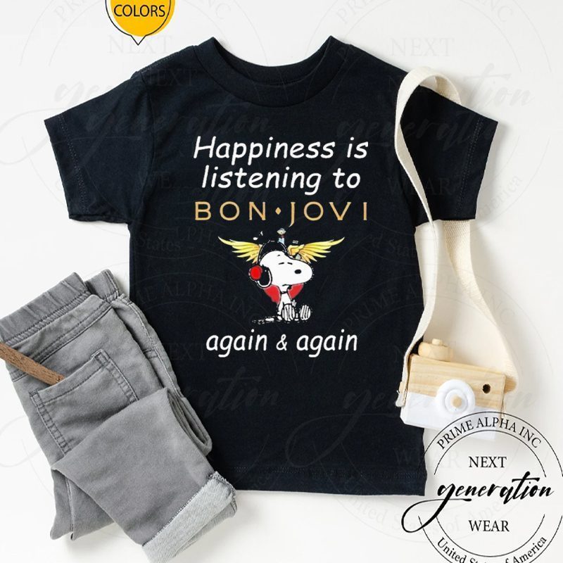snoopy Happiness is listening to bon jovi again again t-shirt