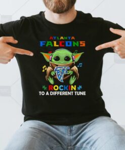 Baby Yoda Hug Atlanta Falcons Autism Rockin To A Different Tune shirt