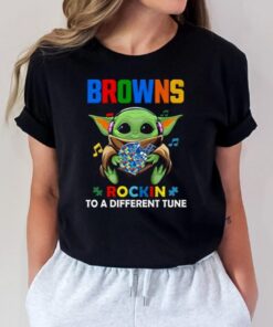 Baby Yoda Hug Cleveland Browns Autism Rockin To A Different Tune shirt