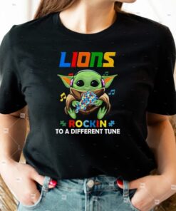 Baby Yoda Hug Detroit Lions Autism Rockin To A Different Tune shirts