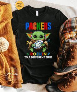 Baby Yoda Hug Green Bay Packers Autism Rockin To A Different Tune shirts