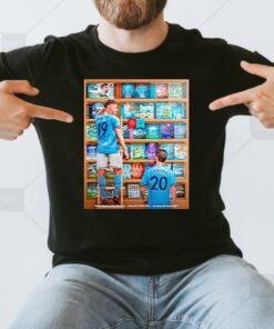 Julián Álvarez and Bernardo Silva Manchester City Champion 2023 shirt