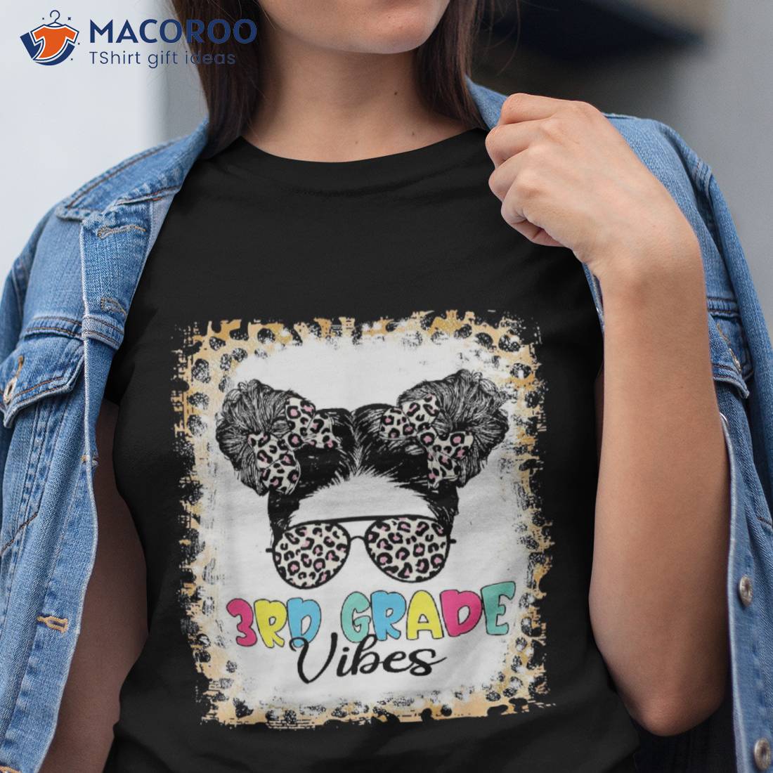 3rd Grade Vibes Bleached Leopard Messy Bun Back To School Shirt