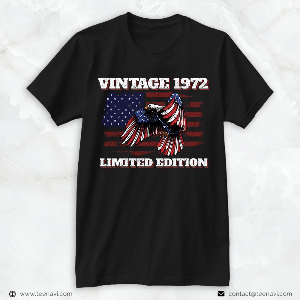 50th Birthday Shirt, Vintage 1972 Limited Edition Eagle American FlagShirt