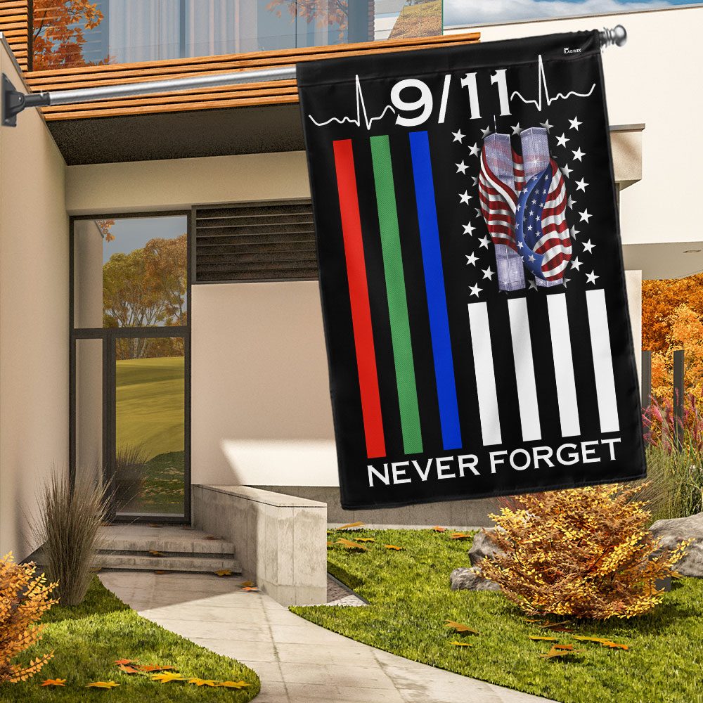 911 Patriot Day Thin Blue Red Green Flag, September 11 Never Forget Police Firefighter Military Flag TQN1413F