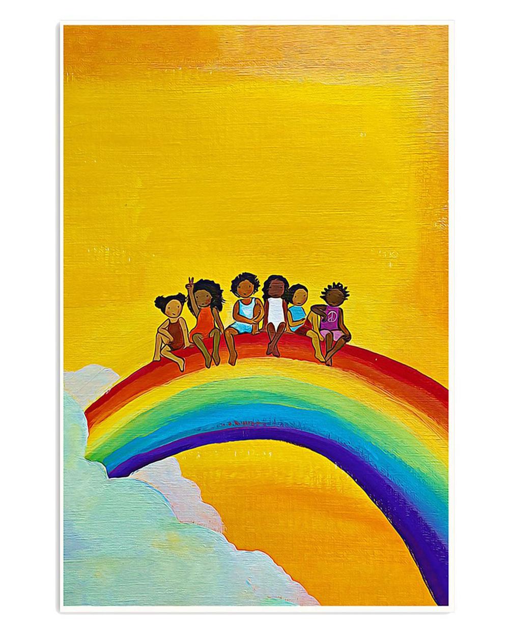 African American Afro Black Kids And Rainbow Black Girl Poster