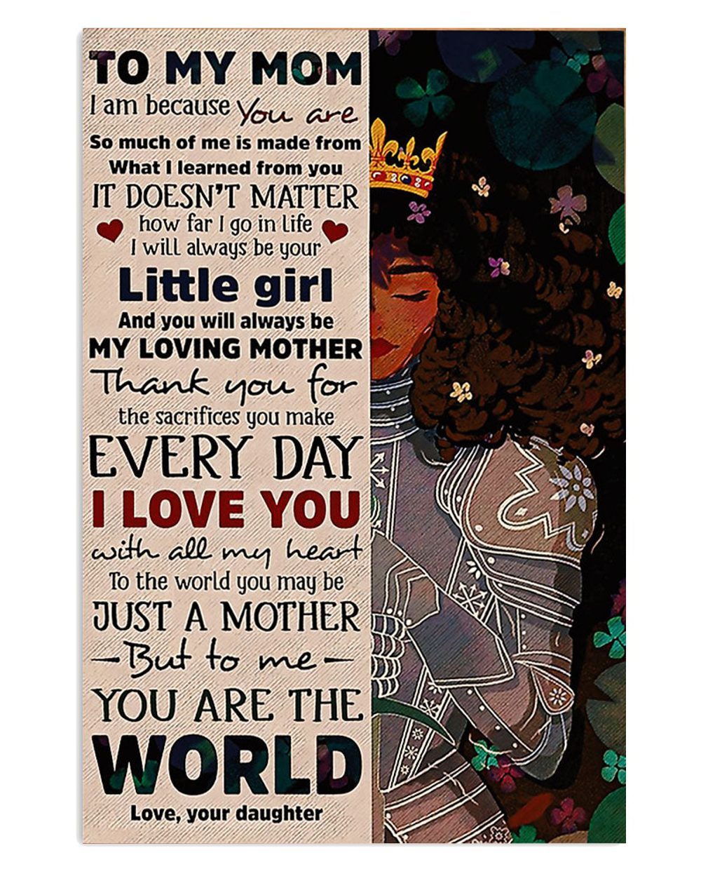 African American Afro From Daughter To My Black Mom Poster
