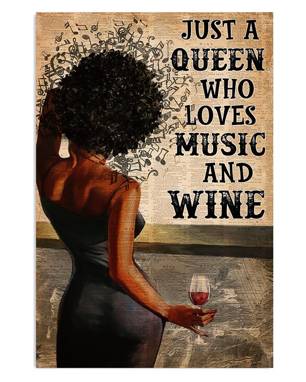 African American Afro Juneteenth Day Black Queen Loves Music Wine Poster