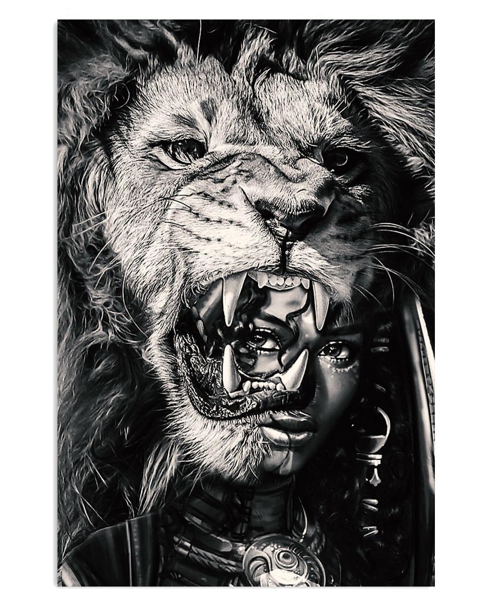 African American Afro Juneteenth Day Black Woman Tiger Lion Poster