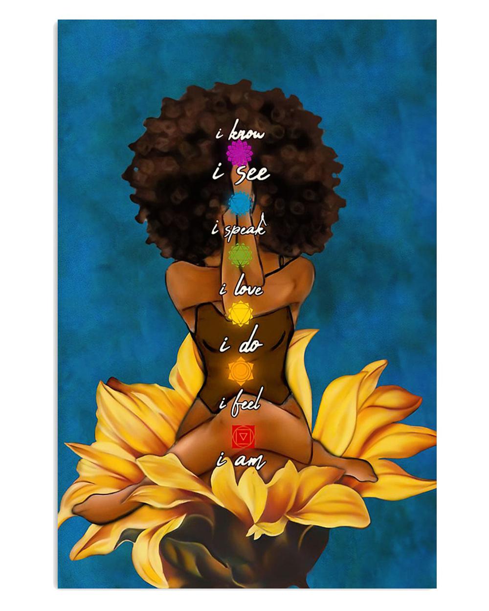 African American Afro Juneteenth Day Black Woman Yoga Flower Poster