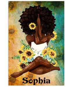 African American Afro Juneteenth Day Personalized Name Yoga Sunflower Poster