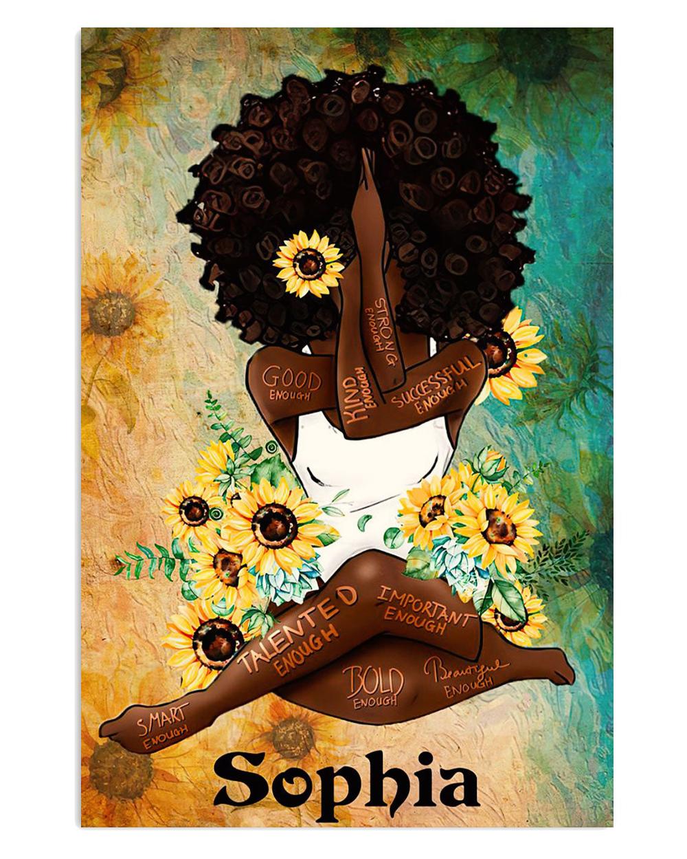 African American Afro Juneteenth Day Personalized Name Yoga Sunflower Poster