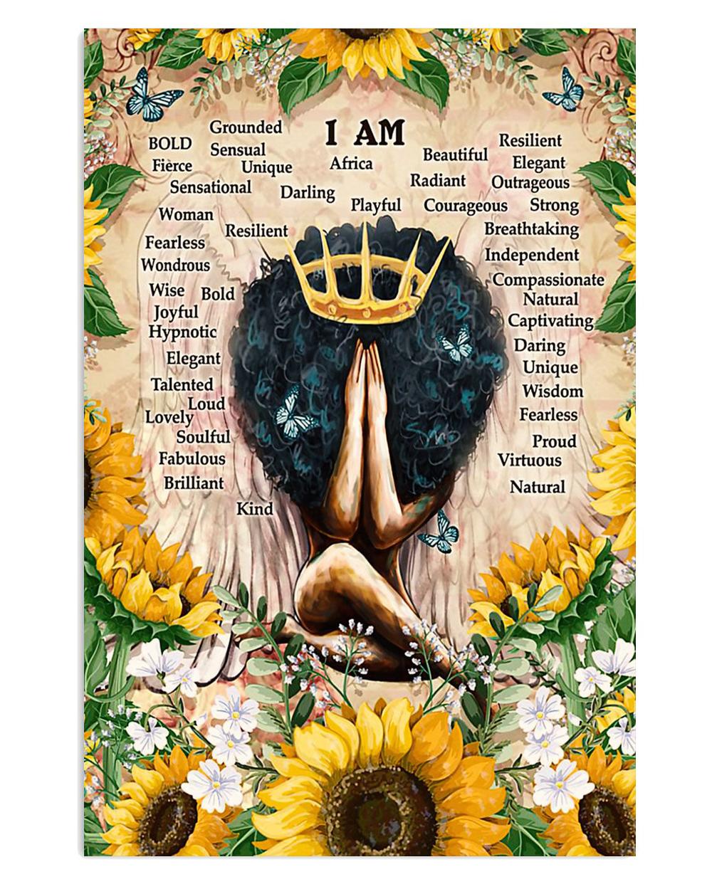 African American Afro Juneteenth Day Sunflower Wings Black Princess Poster