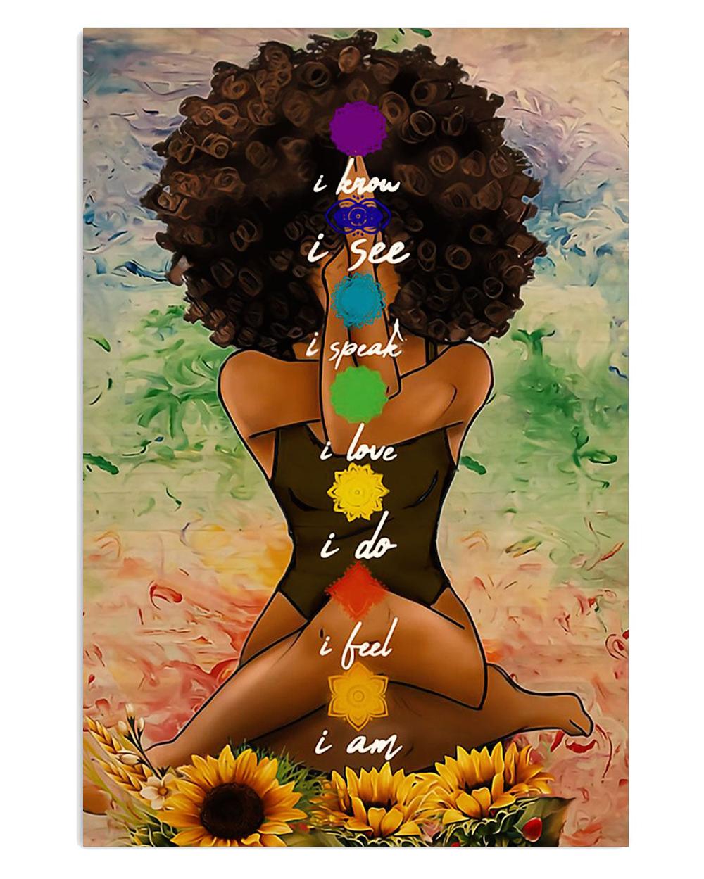 African American Afro Juneteenth Day Yoga Black Woman Chakra Poster