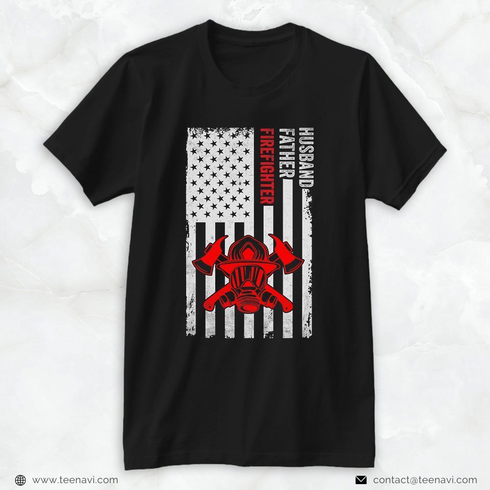 American Flag Helmet Gas Respirator Mask Axes Shirt, Husband Father FirefighterShirt