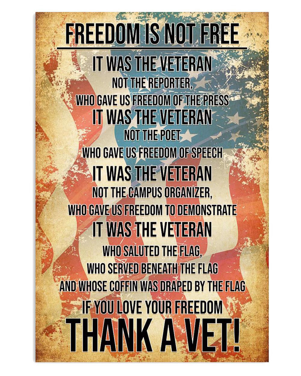 American Veteran Freedom Is Not Free Us Navy Army Poster