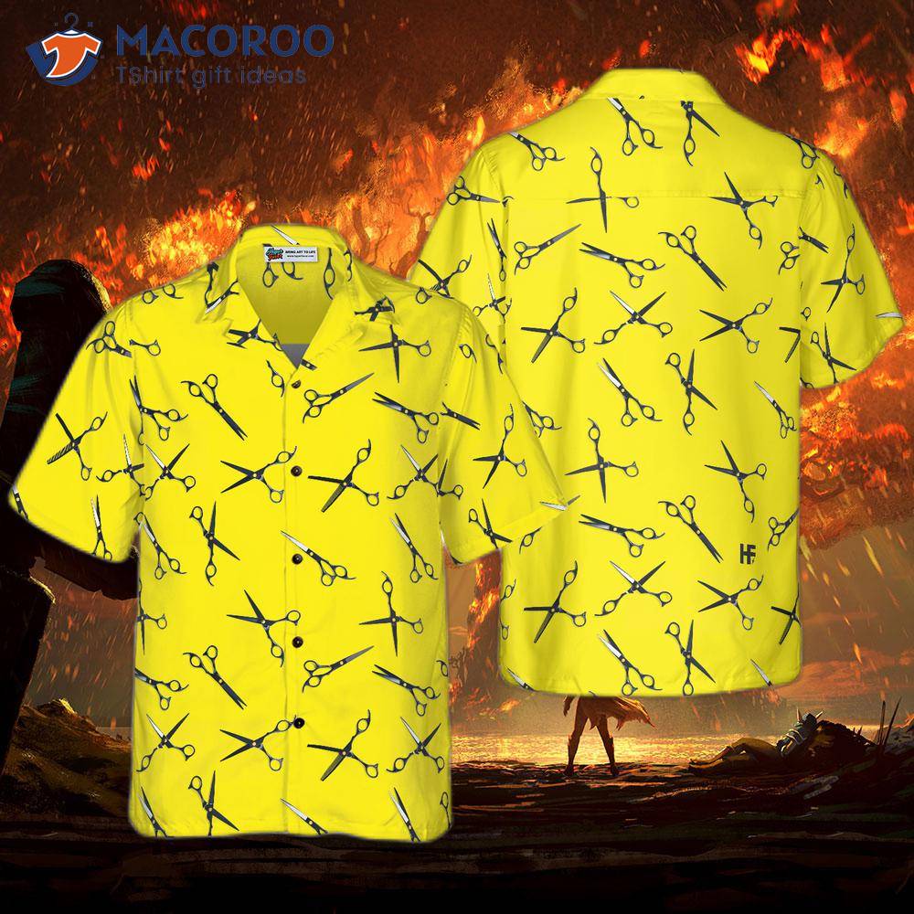 Barber's Yellow Scissors For Professional Barbers, Hawaiian Shirt