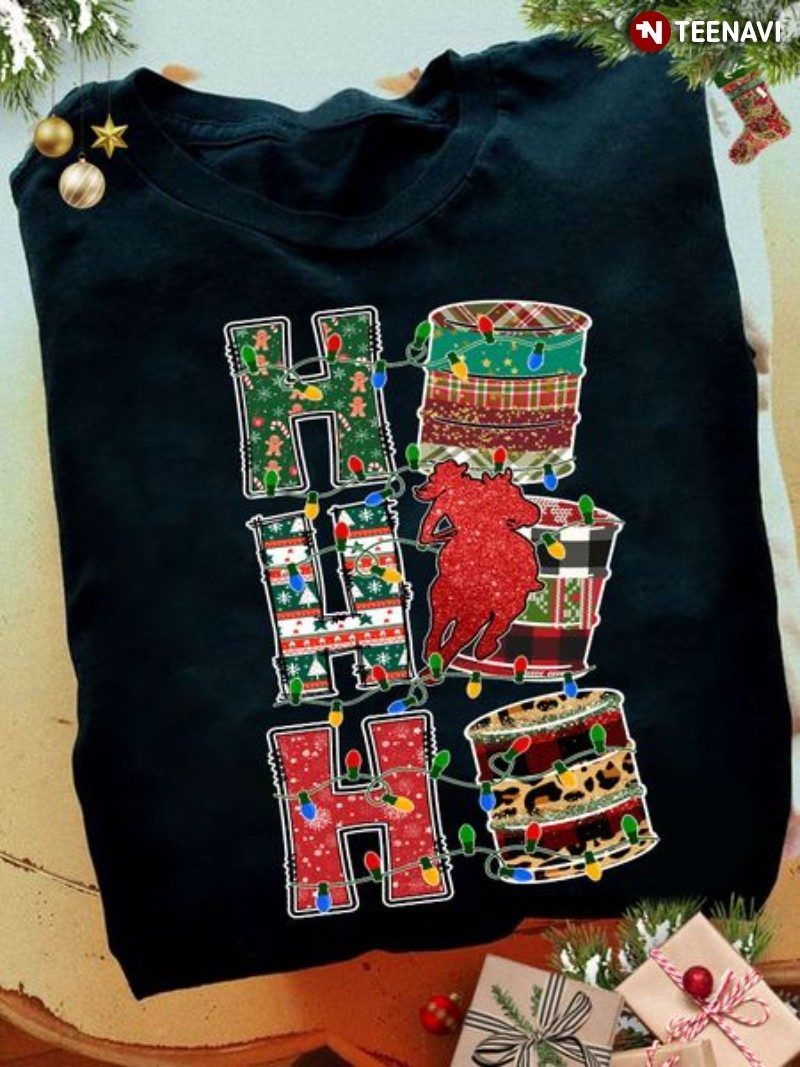 Barrel Racing Christmas Shirt, Ho Ho Ho Barrel Racing With Xmas Lights
