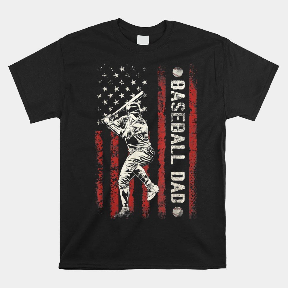 Baseball Dad Flag Gifts Dad Men Baseball Fathers Day Shirt