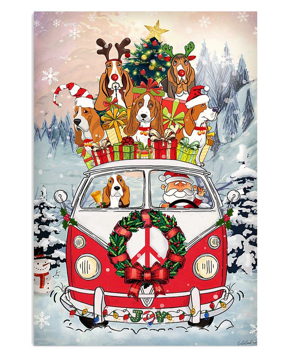 Basset Hound Dog Christmas Tree Santa Claus Dog Miniature Basset Hound Puppies Lover Poster