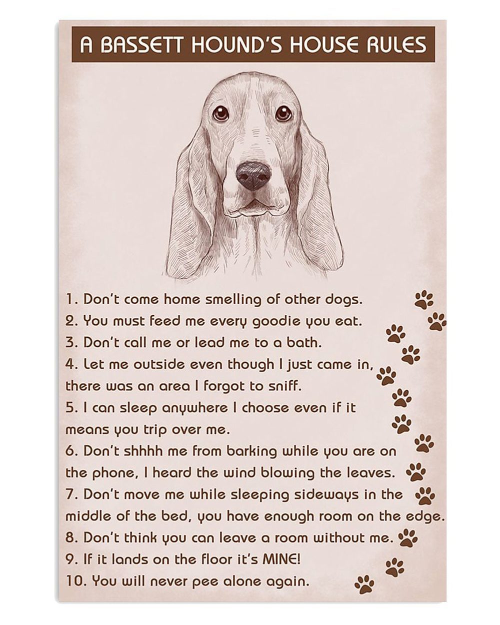 Basset Hound Dog Dog's House Rules Miniature Basset Hound Puppies Lover Poster
