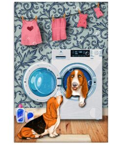 Basset Hound Dog Funny Dog In Washing Machine Miniature Basset Hound Puppies Lover Poster