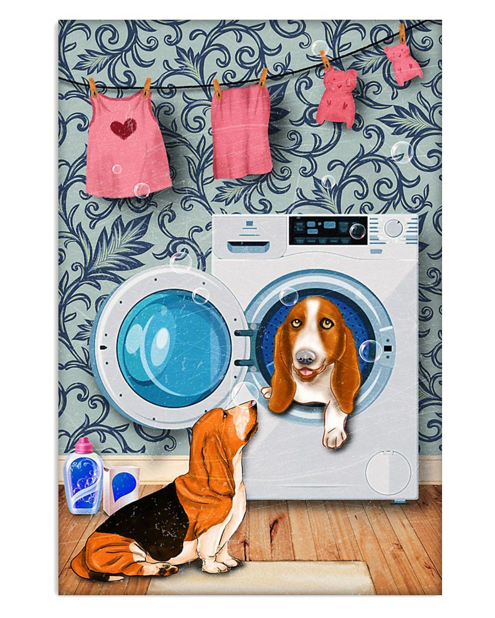 Basset Hound Dog Funny Dog In Washing Machine Miniature Basset Hound Puppies Lover Poster