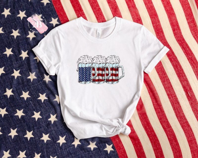 Beer 4th Of July Shirt, Glasses Of Beer American Flag
