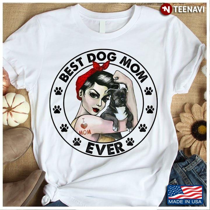 Best Dog Mom Ever Strong Woman With Headband And Pug I Love MomShirt
