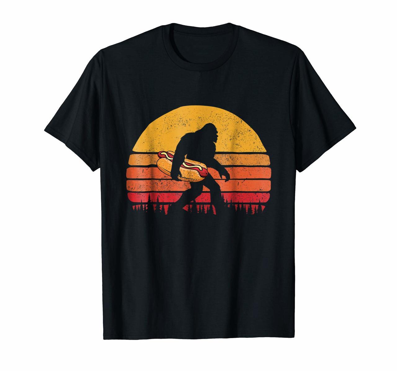 Bigfoot Carrying hotdog Retro Vintage T-Shirt Hoodies
