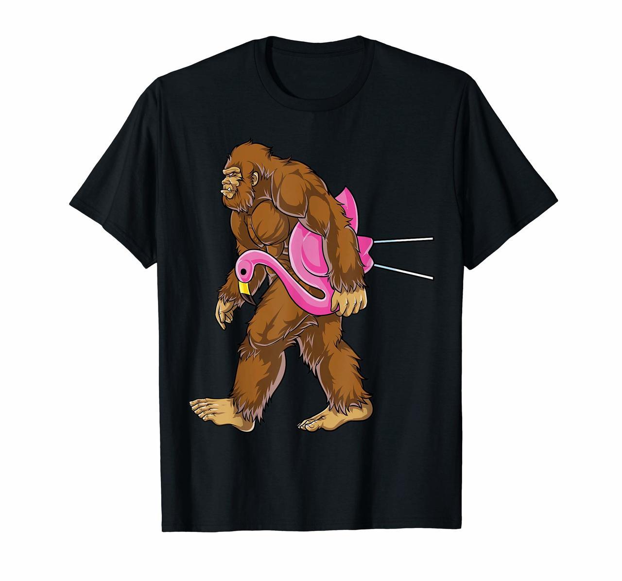 Bigfoot Carrying Lawn Flamingo T Shirt Funny Sasquatch Tees Hoodies