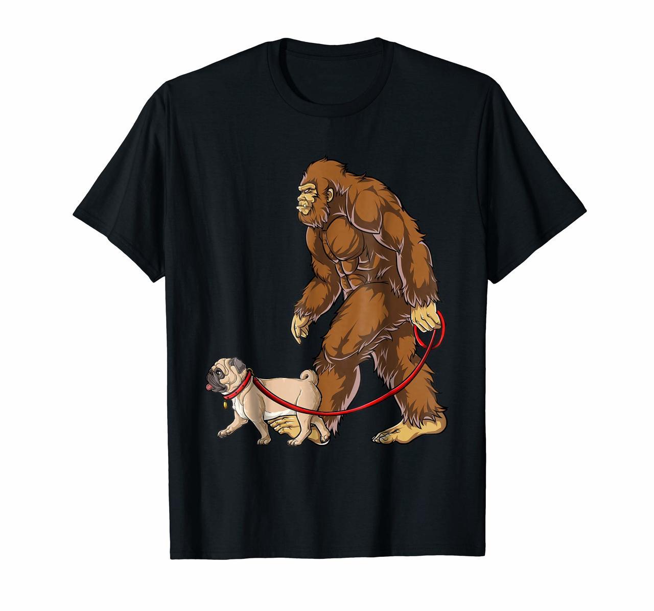 Bigfoot Dog Walk Pug T shirt Sasquatch Kids Boys Men Women Hoodies