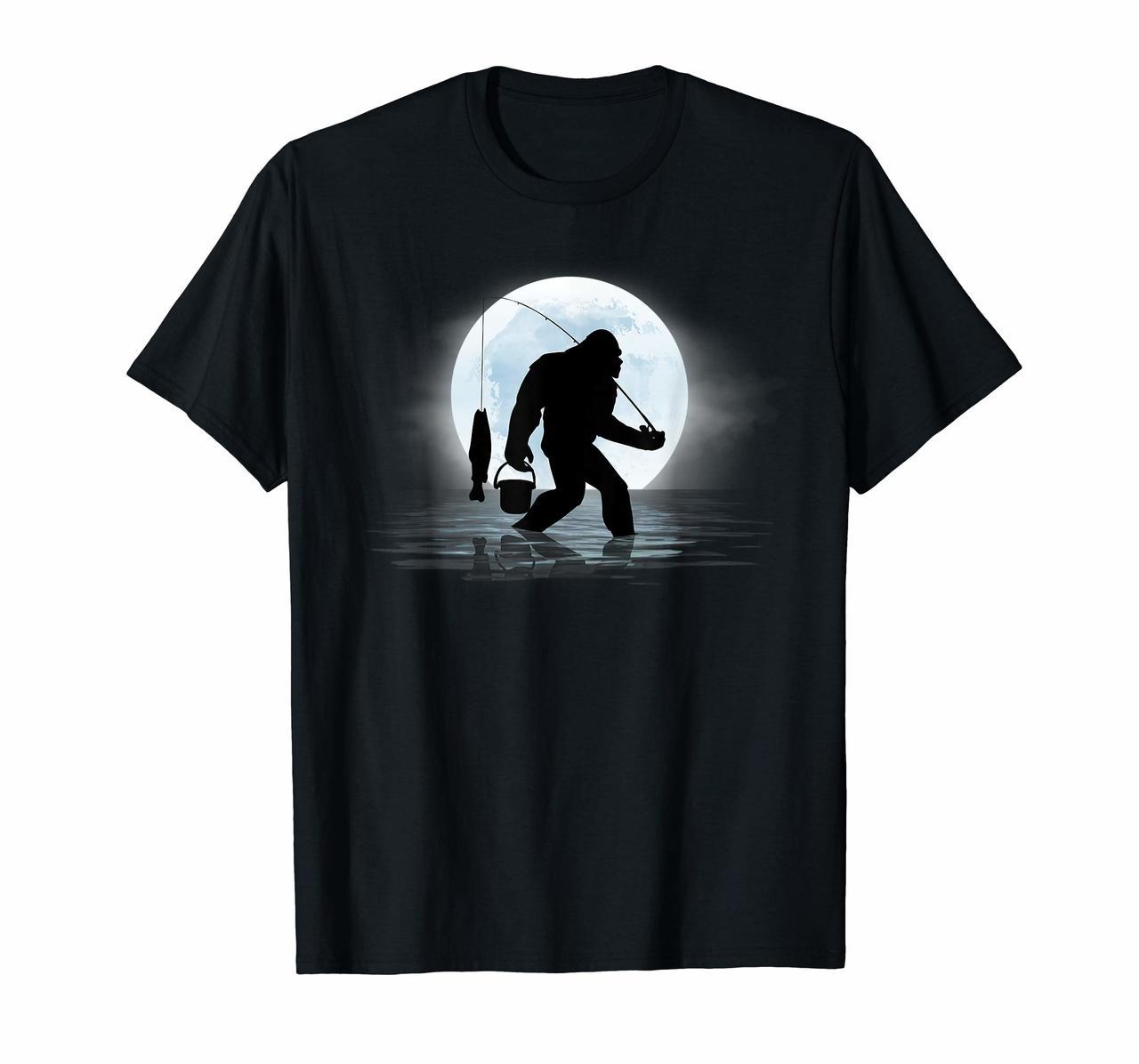 Bigfoot Fishing Shirt Funny Sasquatch and Fish Night Fishing Hoodies