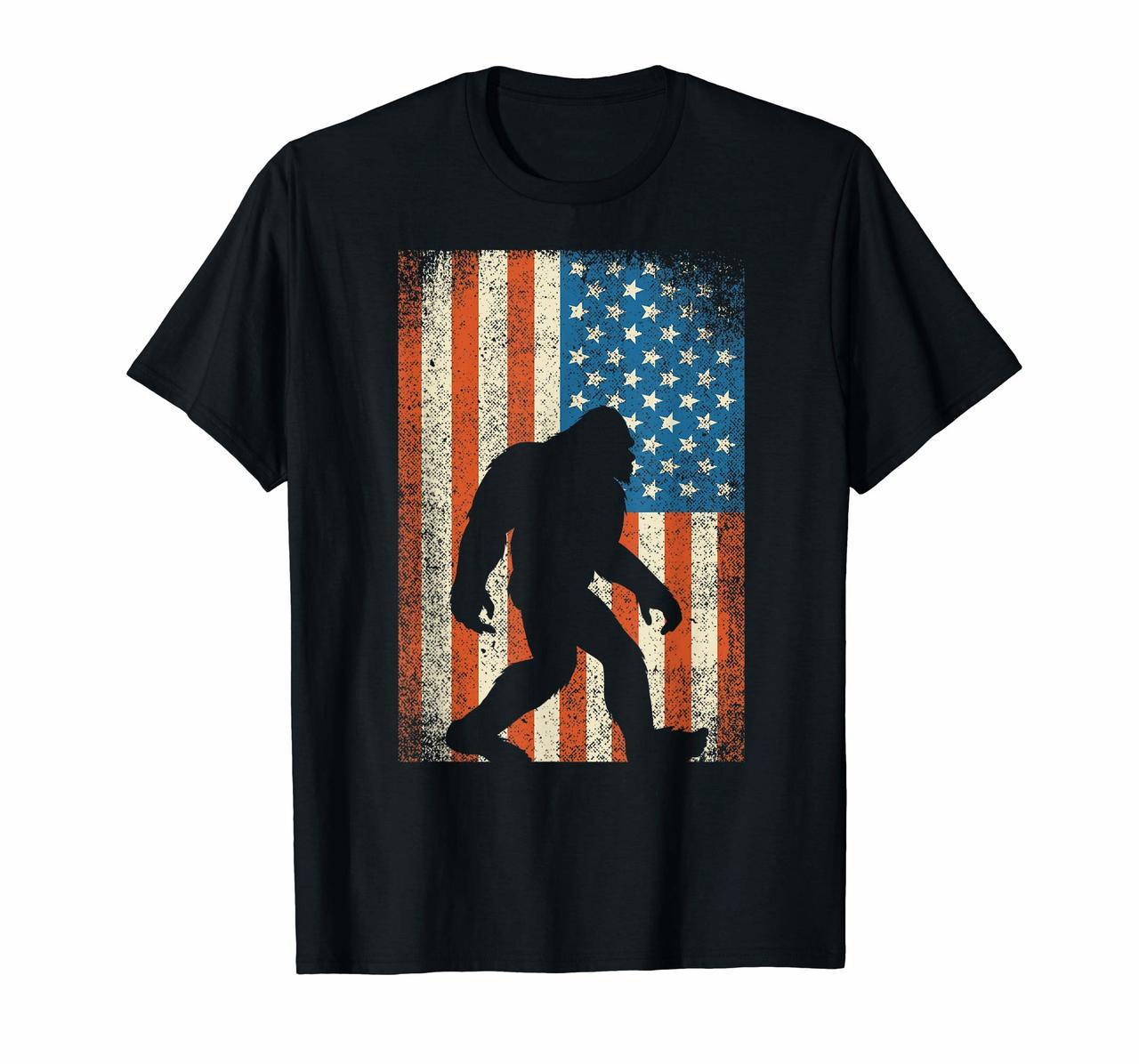 Bigfoot Sasquatch I Believe Tshirt Patriot American Flag USA Hoodies