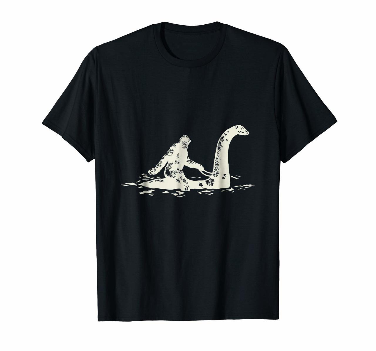 Bigfoot Sasquatch Riding The Loch Ness Monster Funny T-Shirt Hoodies