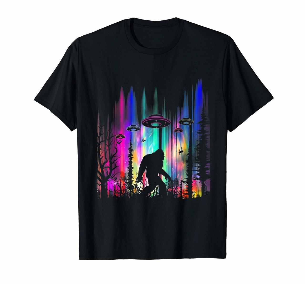 Bigfoot UFO Abduction Northern Lights T-Shirt For Believers Hoodies