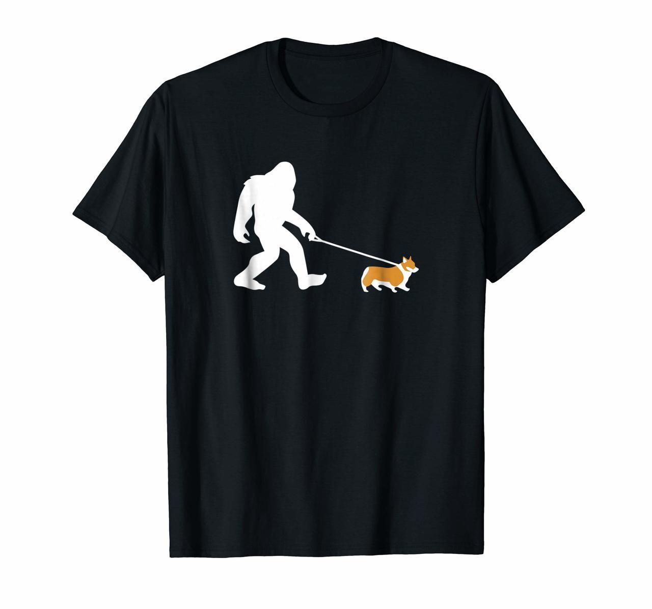 Bigfoot Walking Corgi Dog Shirt Funny Cute Sasquatch Gift Hoodies